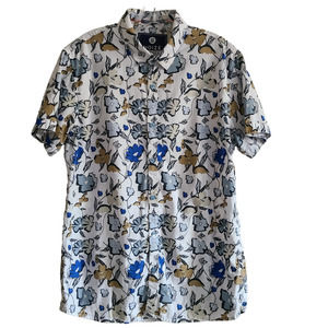 NOIZE AMSTRDM Blue Floral Short Sleeve Button Down Shirt Men's Large‎
